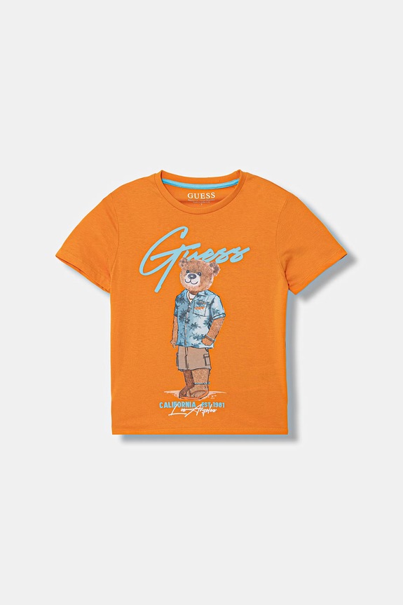 Παιδικό βαμβακερό μπλουζάκι Guess στάμπα πορτοκαλί L6GI09.K8HM4.PPY2.M