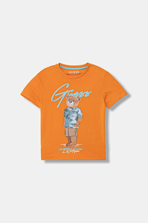 Παιδικό βαμβακερό μπλουζάκι Guess στάμπα πορτοκαλί L6GI09.K8HM4.PPY2.M
