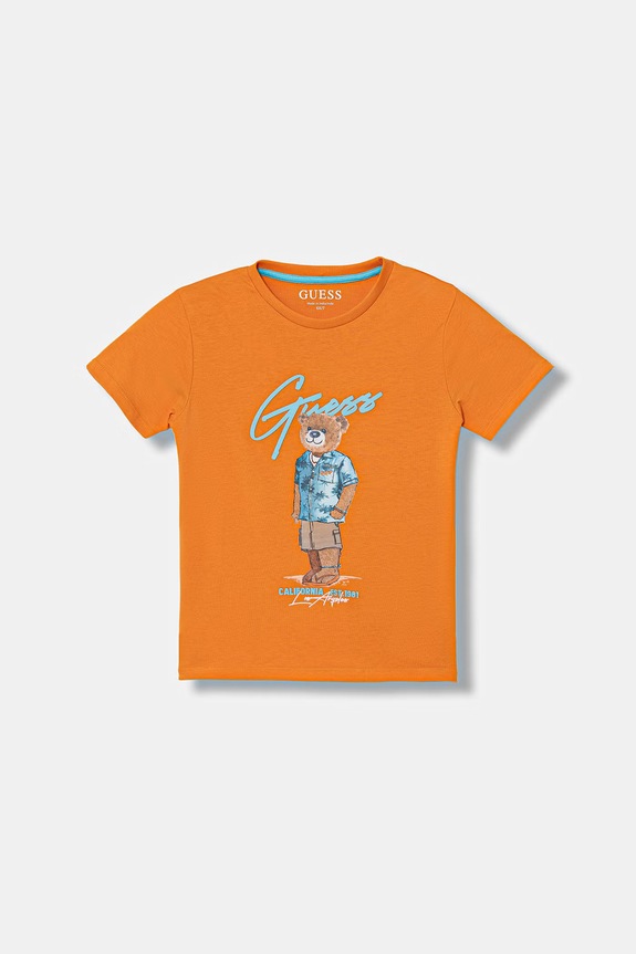 Παιδικό βαμβακερό μπλουζάκι Guess στάμπα πορτοκαλί N6GI04.K8HM4.PPY2.M