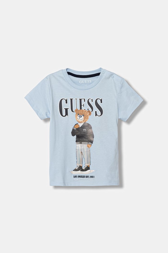 Παιδικό βαμβακερό μπλουζάκι Guess στάμπα μπλε N6GI04.K8HM4.PPY2.M