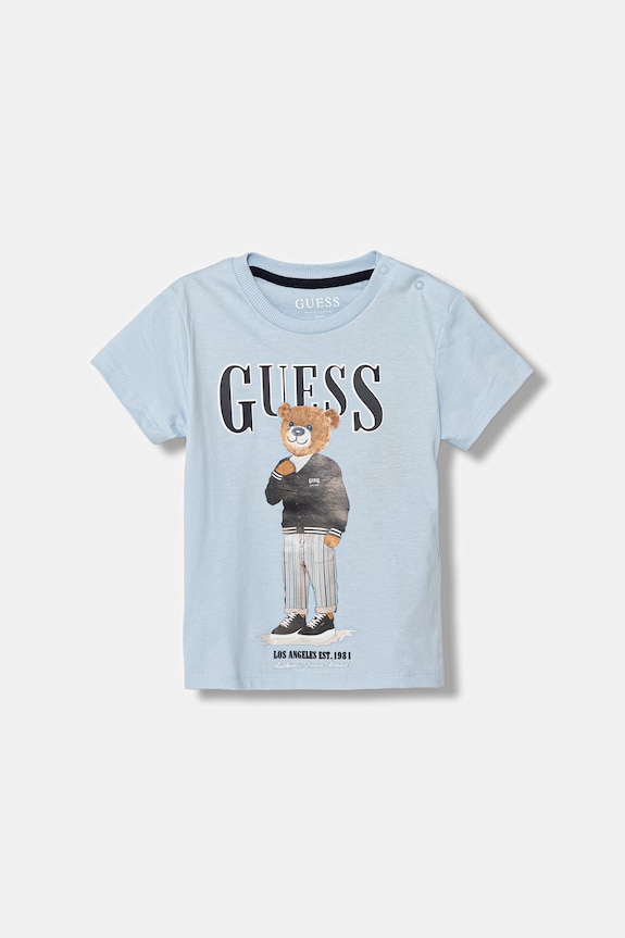 Παιδικό βαμβακερό μπλουζάκι Guess στάμπα μπλε N6GI04.K8HM4.PPY2.M