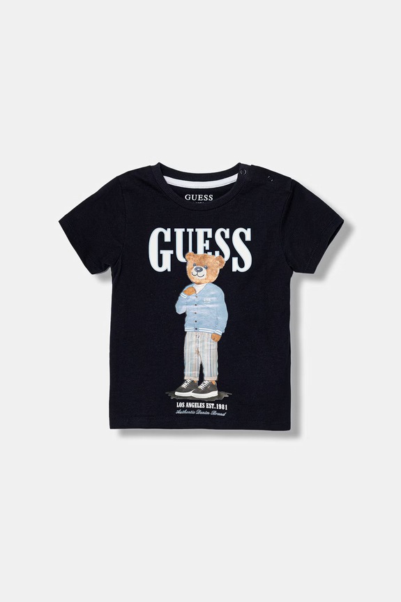 Παιδικό βαμβακερό μπλουζάκι Guess στάμπα σκούρο μπλε N6GI04.K8HM4.PPY2.M