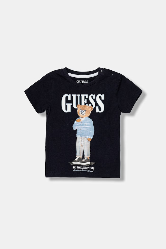 Παιδικό βαμβακερό μπλουζάκι Guess στάμπα σκούρο μπλε N6GI04.K8HM4.PPY2.M