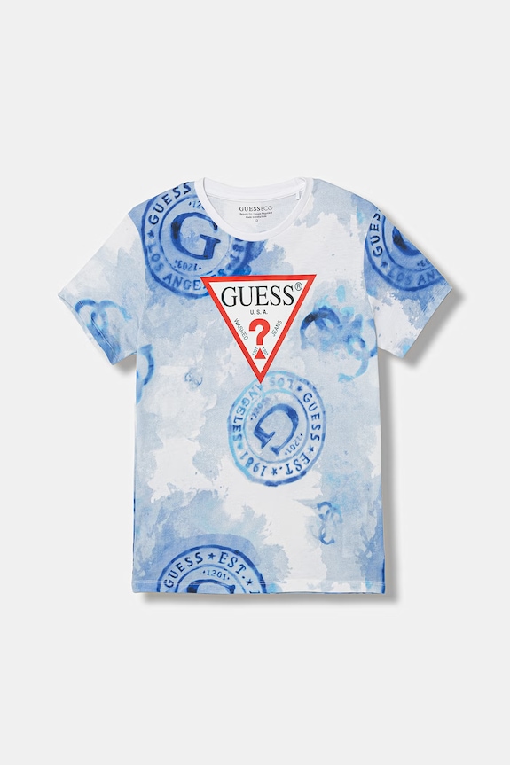 Παιδικό βαμβακερό μπλουζάκι Guess βαμβάκι μπλε L6GI03.K8HM4.PPY2.M