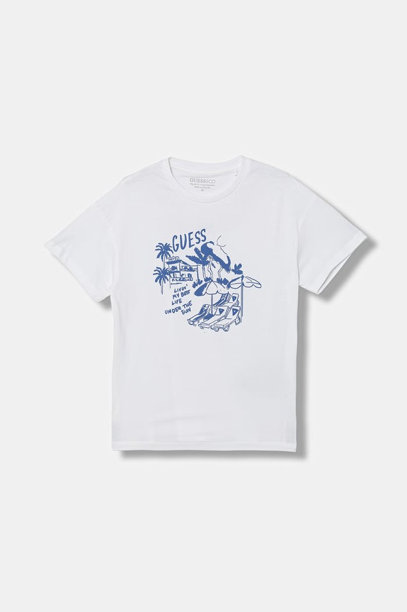 Βαμβακερό μπλουζάκι Guess στάμπα λευκό L6GI10.K8HM4.PPY2.M