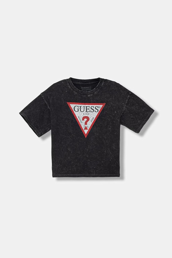 Παιδικό βαμβακερό μπλουζάκι Guess στάμπα μαύρο L6GI18.K8HM4.PPY2.M