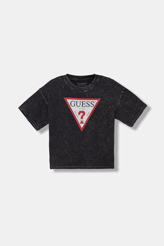 Παιδικό βαμβακερό μπλουζάκι Guess στάμπα μαύρο L6GI18.K8HM4.PPY2.M