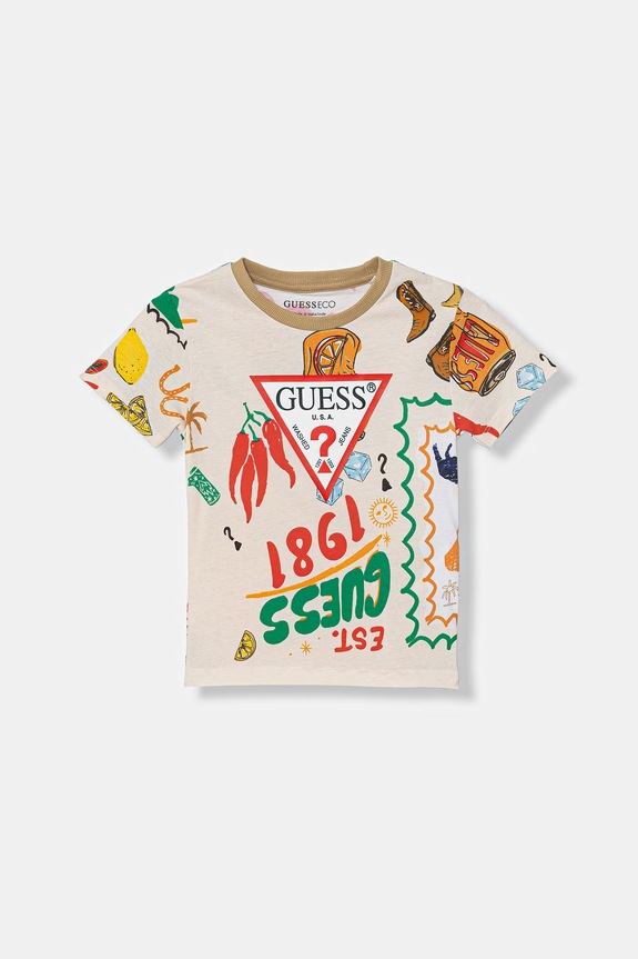 Παιδικό βαμβακερό μπλουζάκι Guess βαμβάκι μπεζ N6GI02.K8HM4.PPY2.M