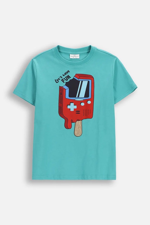 Coccodrillo t-shirt bawełniany dziecięcy nadruk turkusowy WC6143223VBA