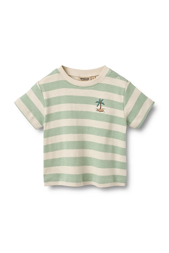 Wheat tricou din bumbac pentru bebeluși imprimeu verde 6172.108S.GOTS