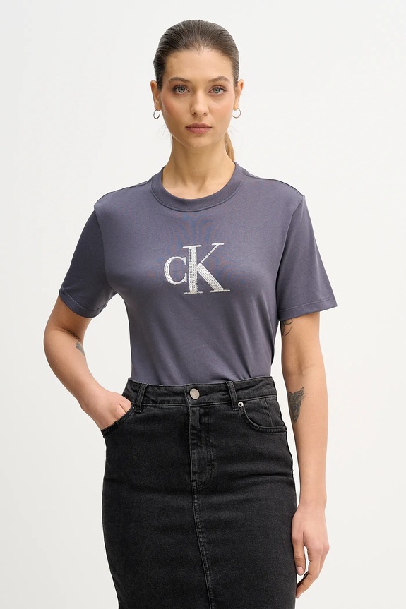 Памучна тениска Calvin Klein Jeans стандартна сив LV044E215G