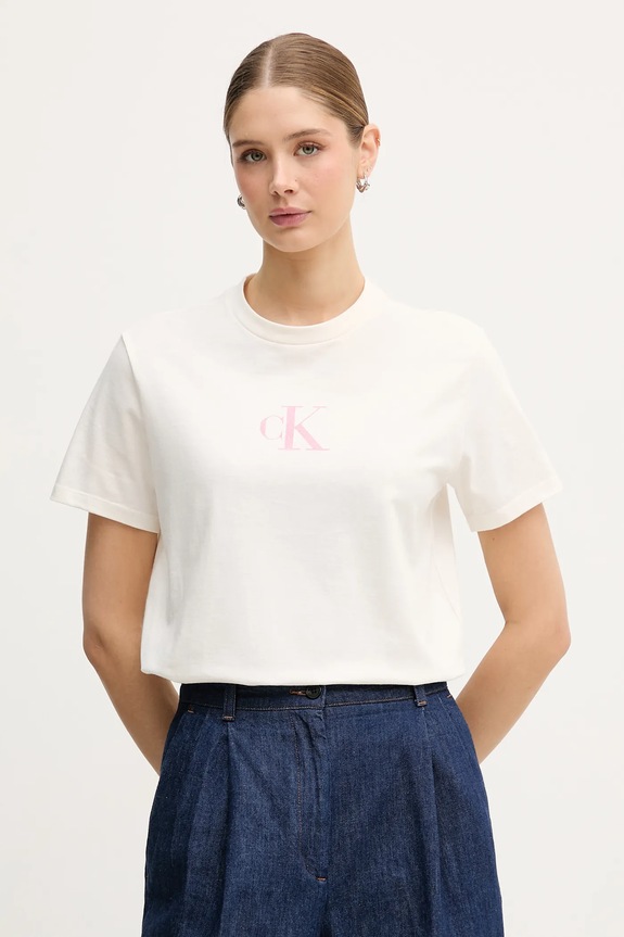 Calvin Klein Jeans tricou din bumbac print bej LV047E804G