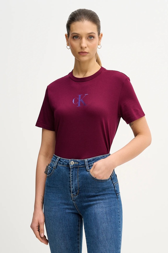 Calvin Klein Jeans t-shirt bawełniany nadruk bordowy LV047E804G