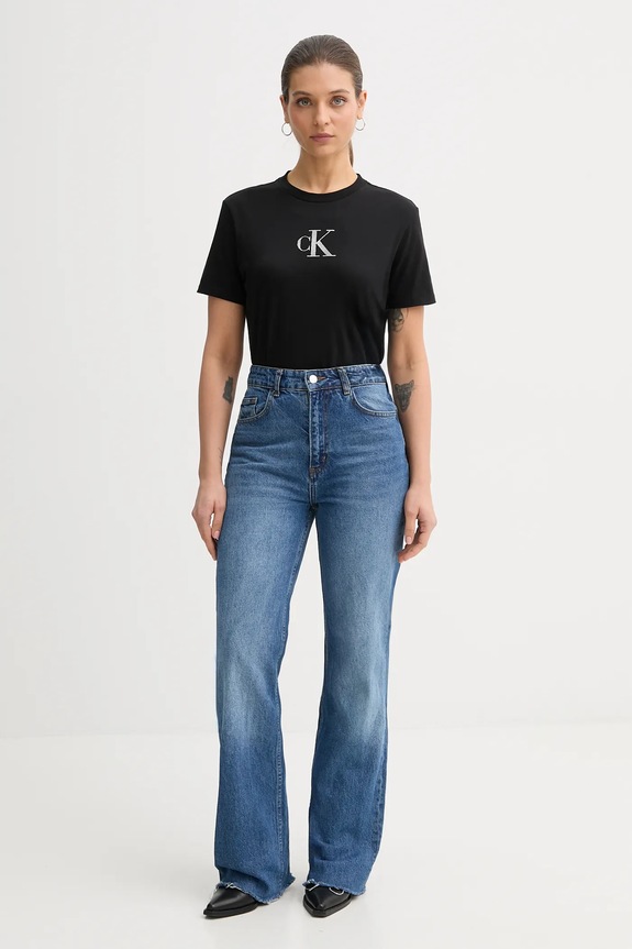 Βαμβακερό μπλουζάκι Calvin Klein Jeans LV047E804G μαύρο SS26