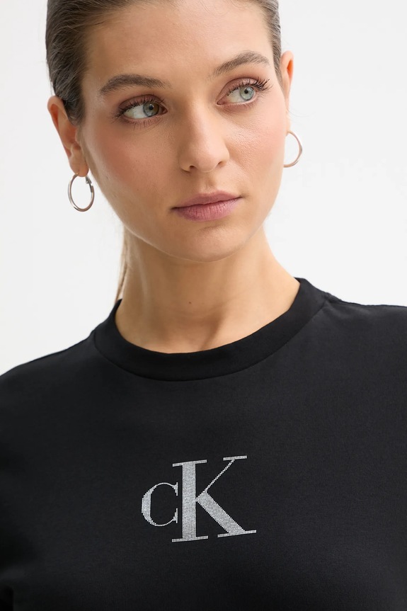 Βαμβακερό μπλουζάκι Calvin Klein Jeans μαύρο LV047E804G