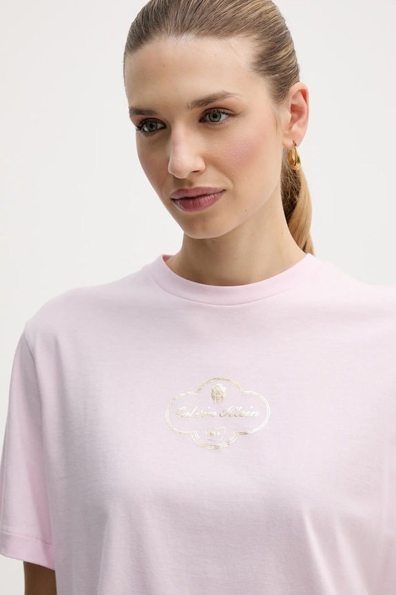 Calvin Klein Jeans T-shirt damski bawełniany różowy LV047E811G