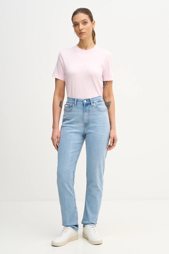 Bavlněné tričko Calvin Klein Jeans LV047E813G růžová SS26