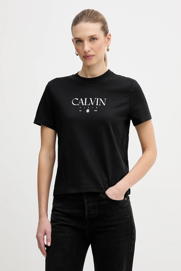 Памучна тениска Calvin Klein Jeans стандартна черен LV047E813G