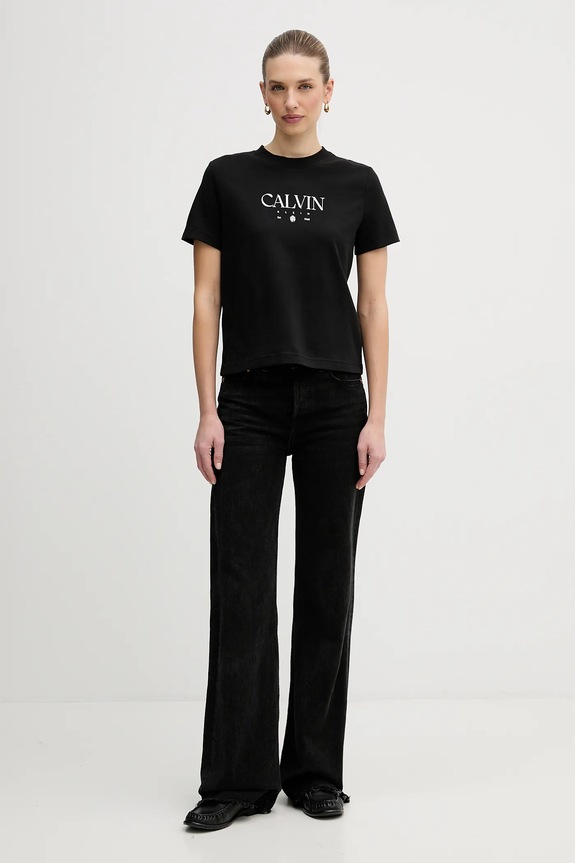 Памучна тениска Calvin Klein Jeans LV047E813G черен SS26