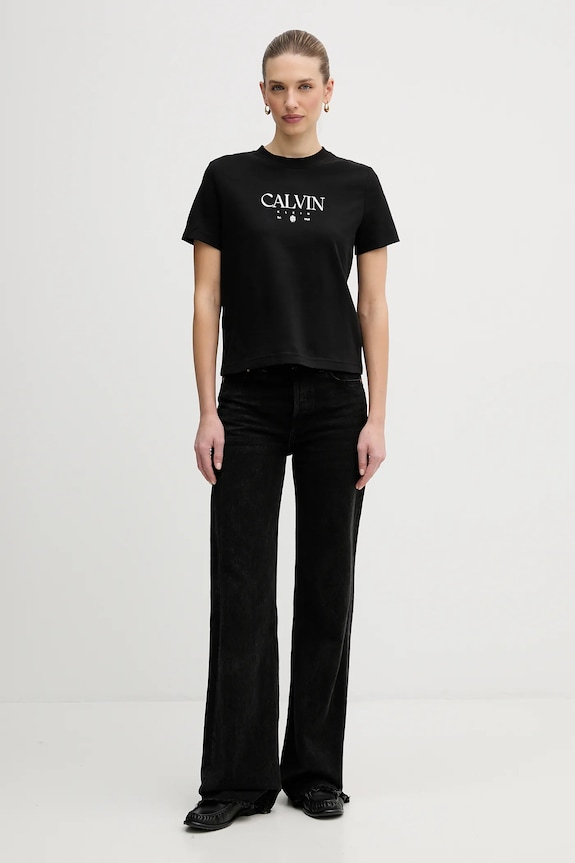 Памучна тениска Calvin Klein Jeans LV047E813G черен SS26