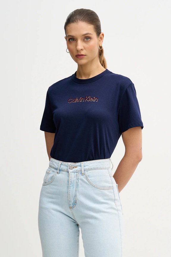 Памучна тениска Calvin Klein Jeans стандартна тъмносин LV047E821G