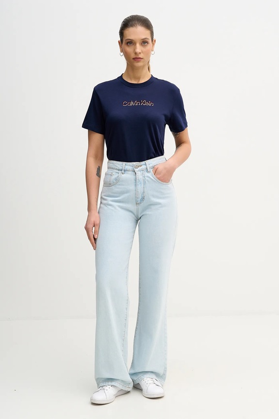 Памучна тениска Calvin Klein Jeans LV047E821G тъмносин SS26