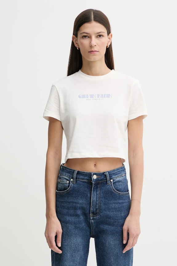 Bavlnené tričko Calvin Klein Jeans potlač béžová LV047E823G
