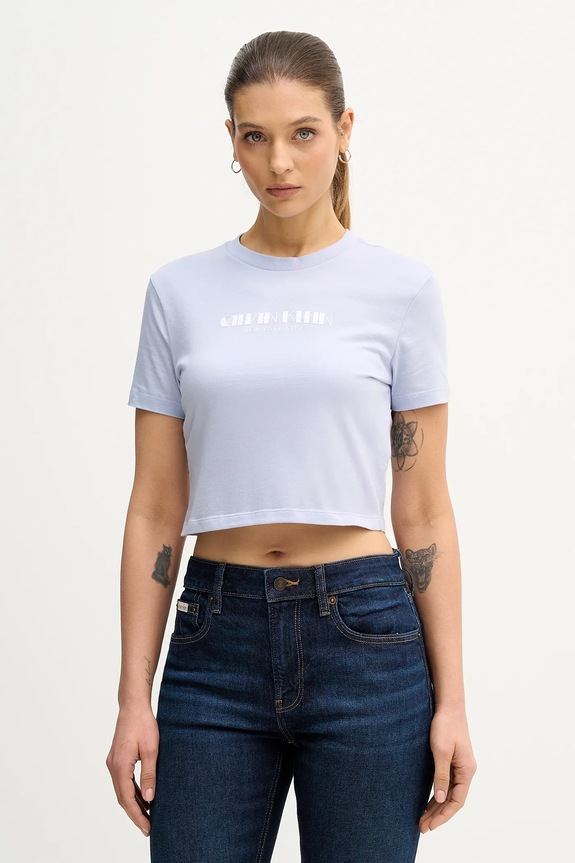 Bavlněné tričko Calvin Klein Jeans potisk modrá LV047E823G