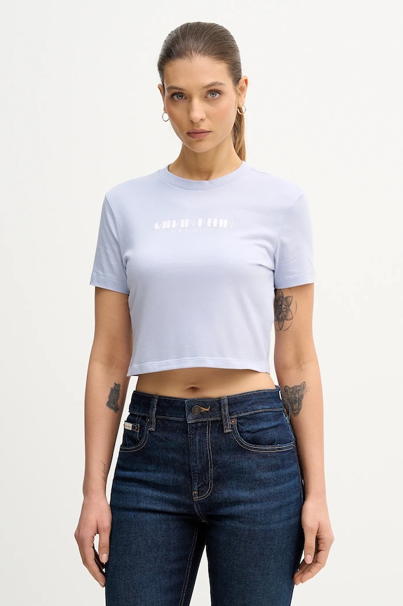 Bavlněné tričko Calvin Klein Jeans potisk modrá LV047E823G