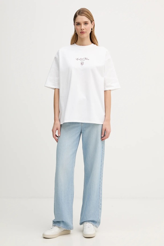 Calvin Klein Jeans tricou din bumbac LV047E232G alb SS26