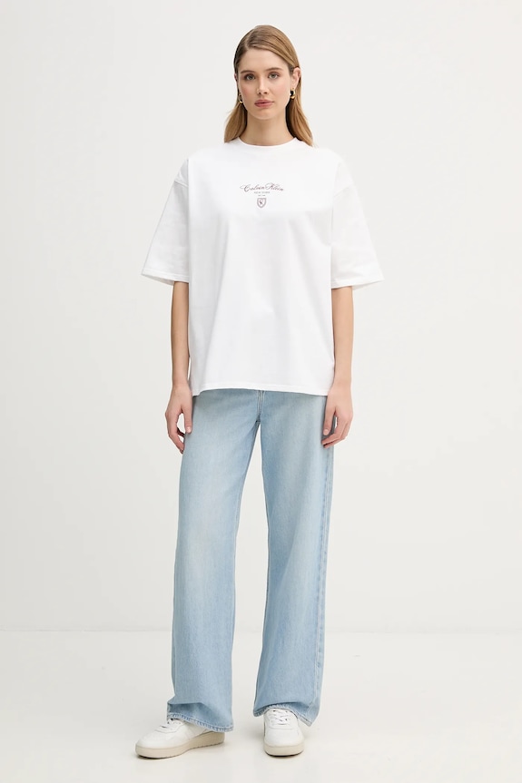 Calvin Klein Jeans tricou din bumbac LV047E232G alb SS26