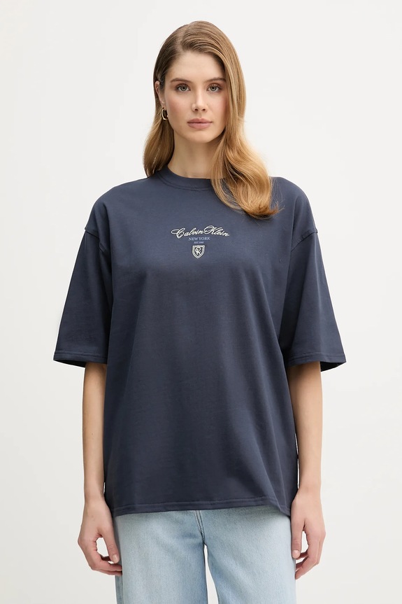 Calvin Klein Jeans t-shirt bawełniany aplikacja granatowy LV047E232G