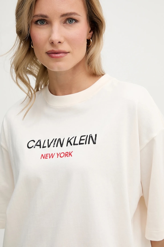 Pamučna majica Calvin Klein Jeans bež LV047E800G