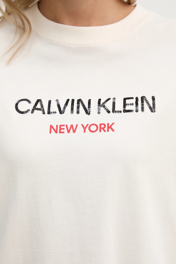 Pamučna majica Calvin Klein Jeans LV047E800G bež