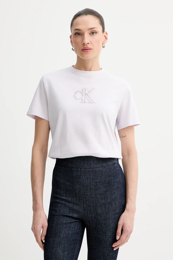 Bavlnené tričko Calvin Klein Jeans jednofarebný fialová LV047E827G