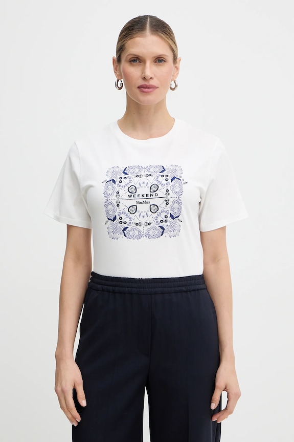 Bavlnené tričko Weekend Max Mara WEST nášivka biela 2615971041600