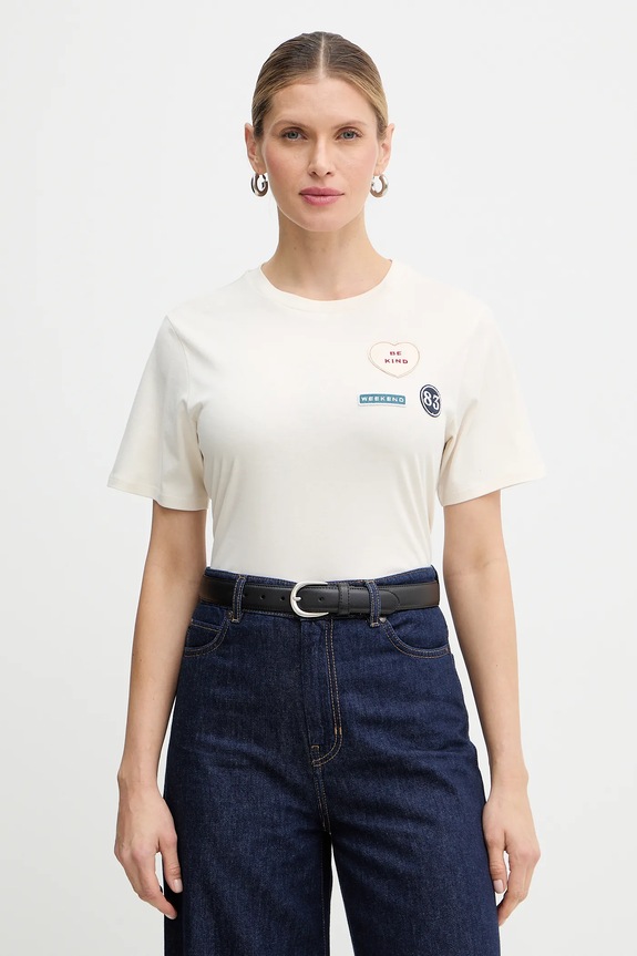 Weekend Max Mara tricou din bumbac WEST imprimeu bej 2615971041600