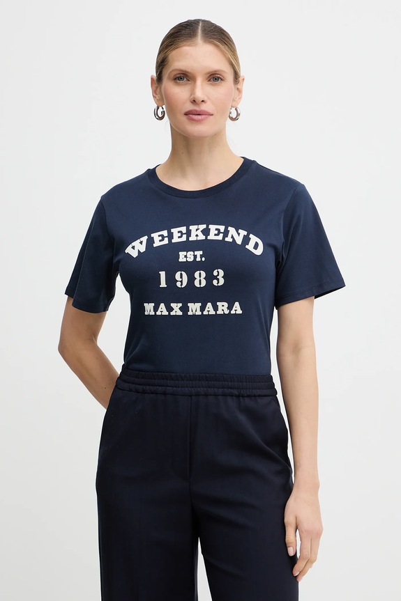 Bavlnené tričko Weekend Max Mara TENUE potlač tmavomodrá 2615971051600