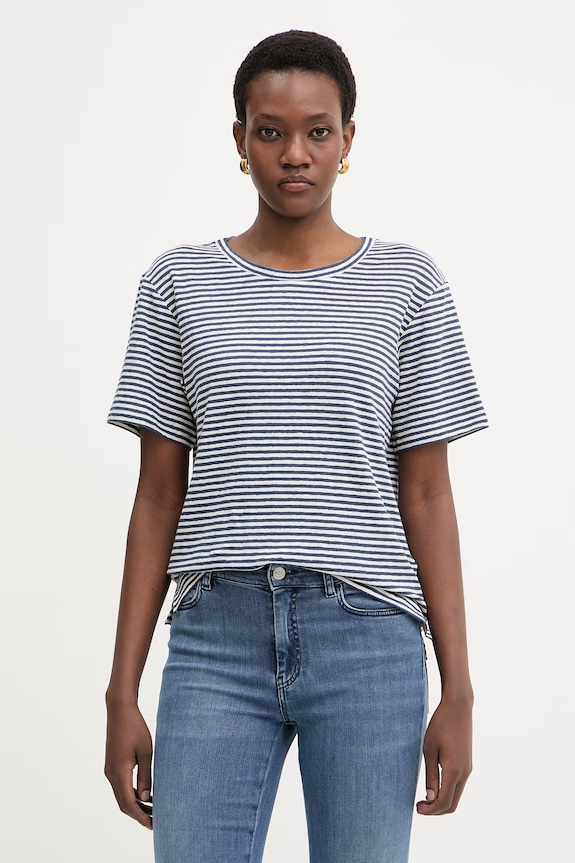 Weekend Max Mara t-shirt damski z lnem PELOTA granatowy 2615941052600
