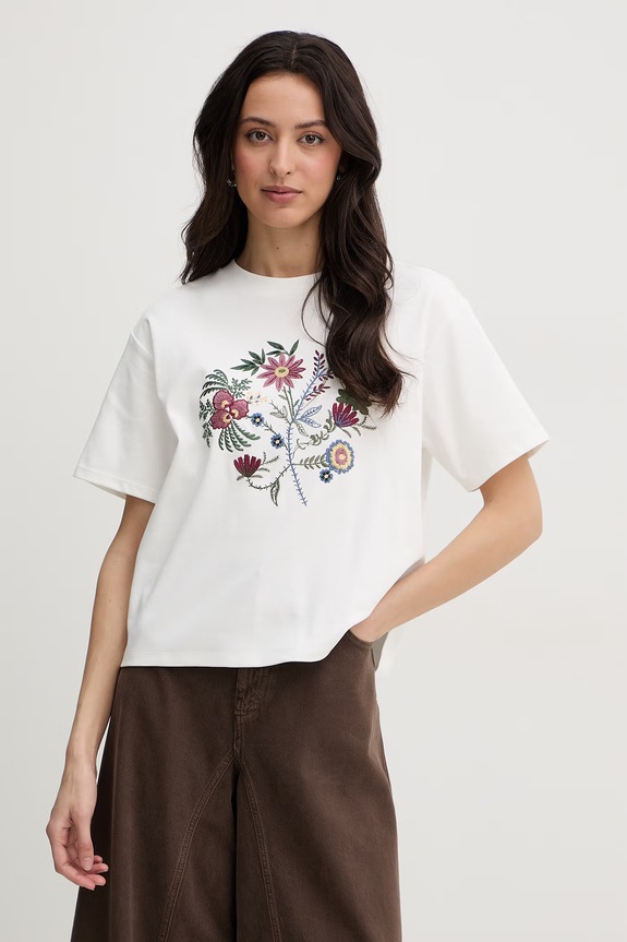 Weekend Max Mara t-shirt bawełniany SABATO aplikacja beżowy 2615941112600