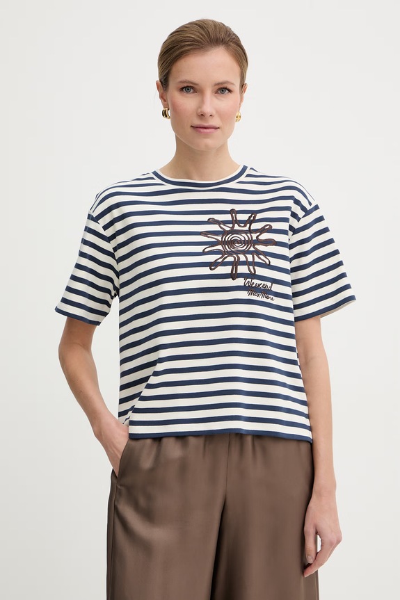 Weekend Max Mara t-shirt bawełniany SABATO aplikacja granatowy 2615941112600