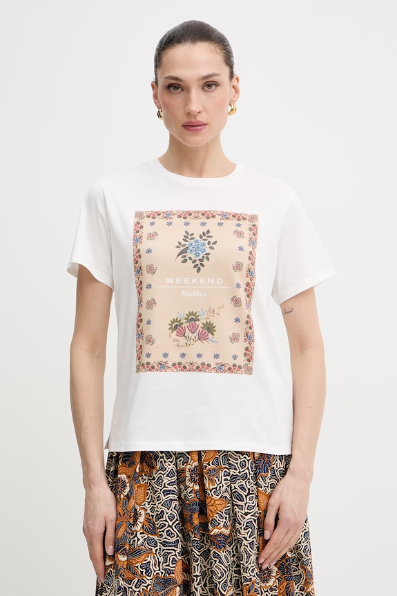 Weekend Max Mara t-shirt bawełniany PANTERA wzorzyste biały 2615971032600
