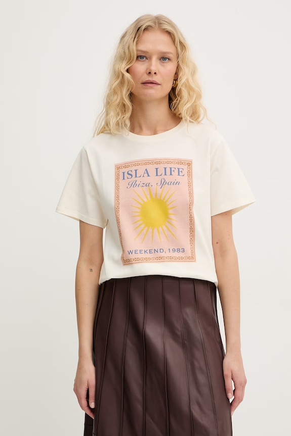 Bavlnené tričko Weekend Max Mara PANTERA regular béžová 2615971032600