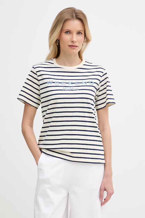 Weekend Max Mara t-shirt bawełniany BORA nadruk beżowy 2615971042600