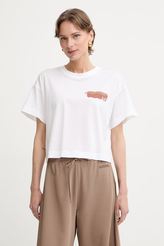 MM by Max Mara T-shirt damski bawełniany FUNALE biały 2616941048600
