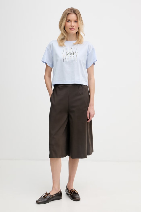 MM by Max Mara T-shirt damski bawełniany FUNALE 2616941048600 niebieski SS26
