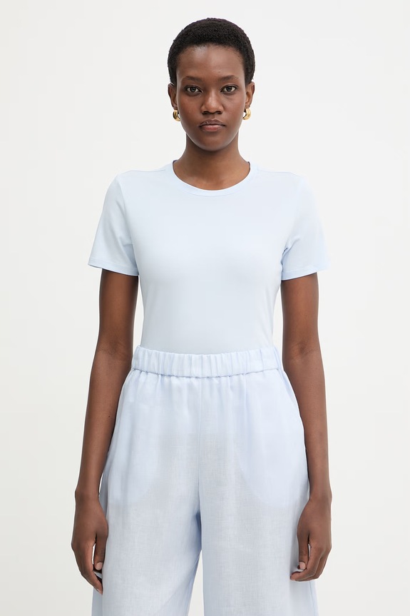 MM by Max Mara t-shirt basic damski bawełniany z elastanem MULINO niebieski 2616971018600