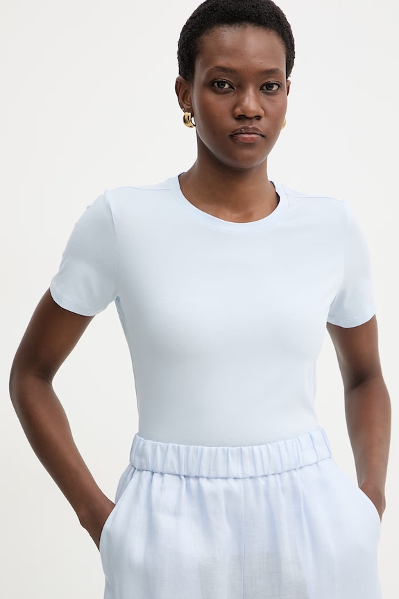 MM by Max Mara t-shirt basic damski bawełniany z elastanem MULINO niebieski 2616971018600