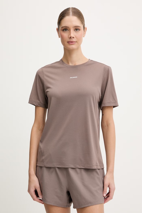 Salomon t-shirt treningowy SHKout regular brązowy LC2776000