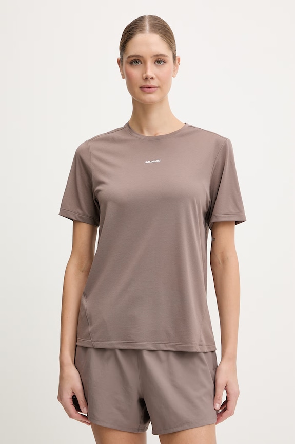 Salomon t-shirt treningowy SHKout regular brązowy LC2776000